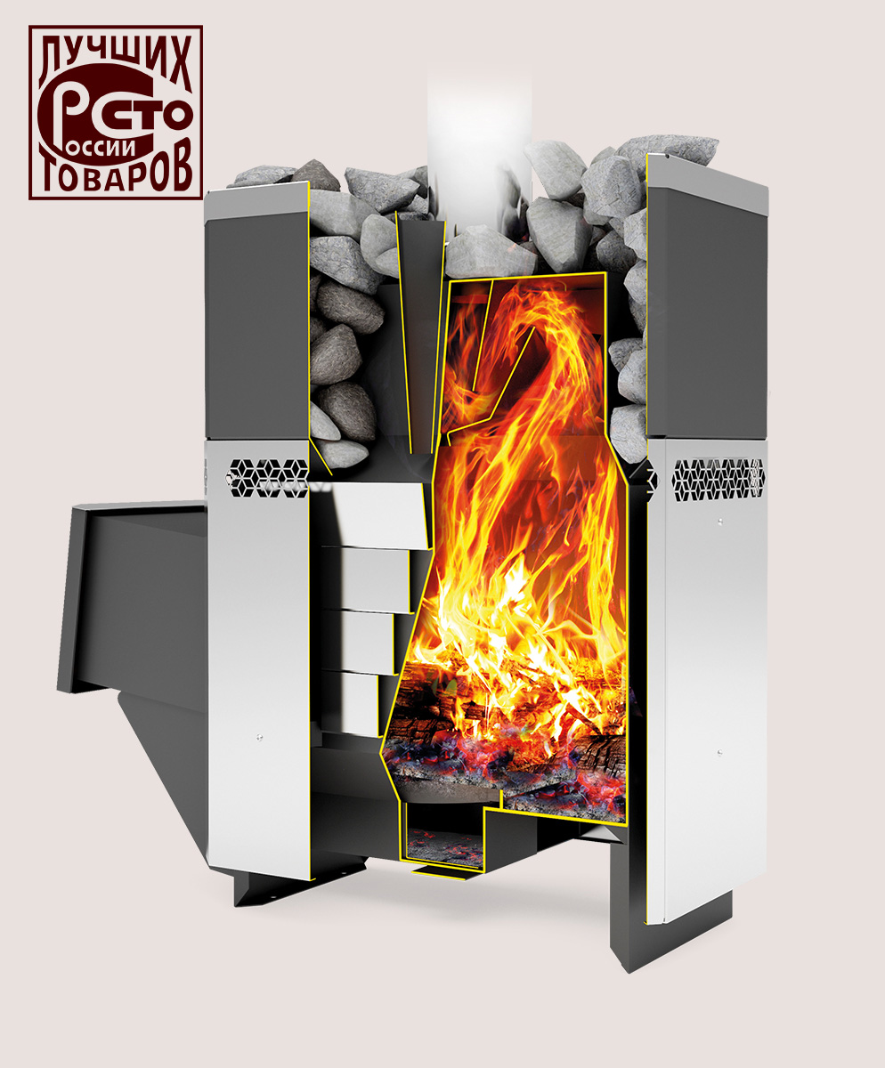 Печь для бани с открытой каменкой  Русь-18 ЛНЗП Профи - Теплодар